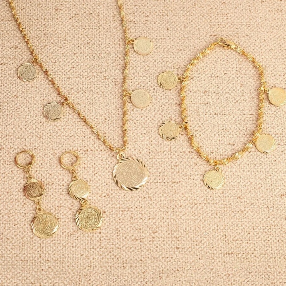 24K Dubai Gold plated Arabic money sign Coin jewelry set - Picture 4 of 4